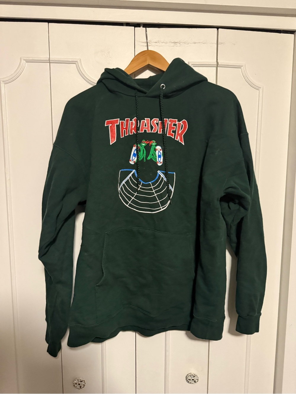 Thrasher Forest Green Pullover Hoodie with Red Logo